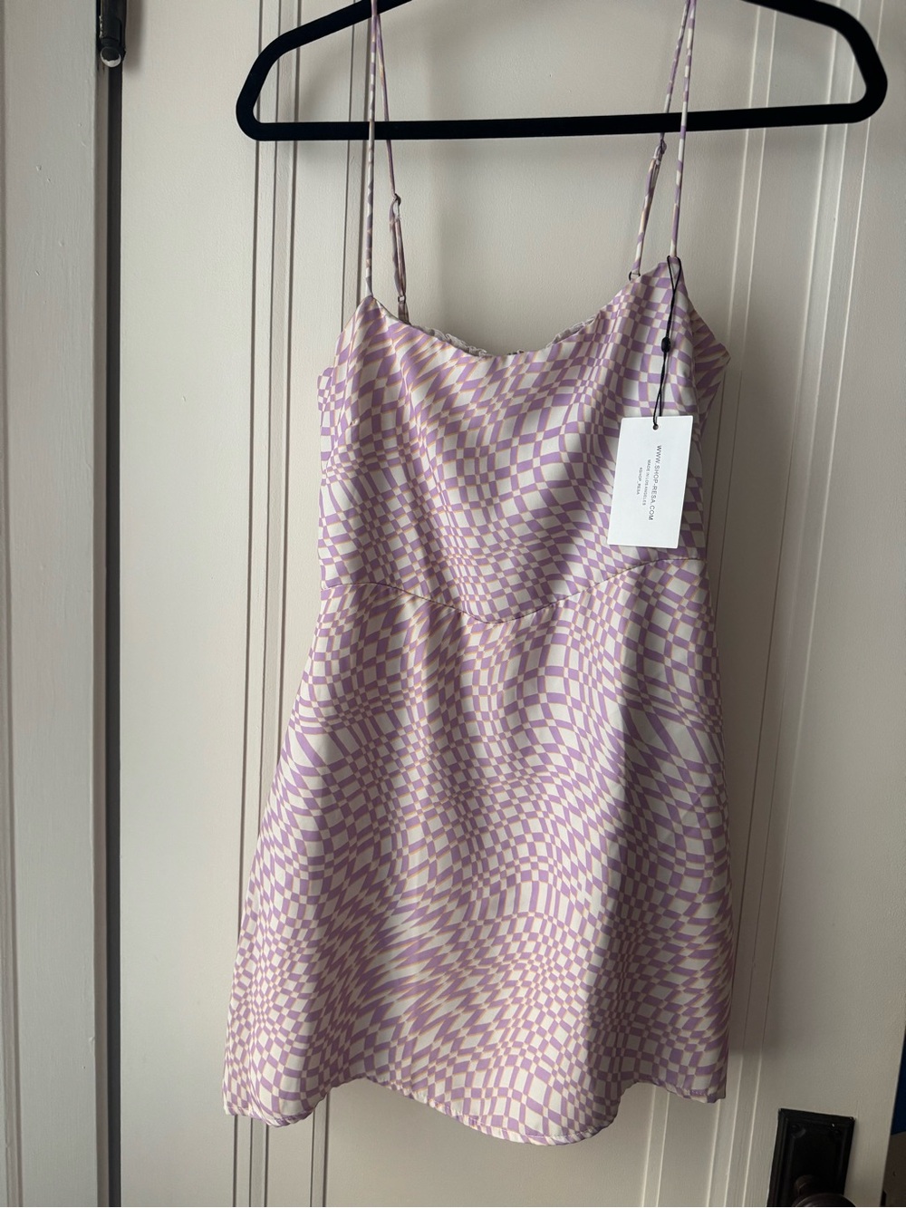 RESA Lavender Checkered Spaghetti Strap Mini Dress